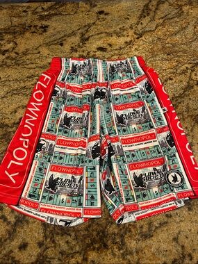 Flow Society Red and Aqua Lacrosse Shorts